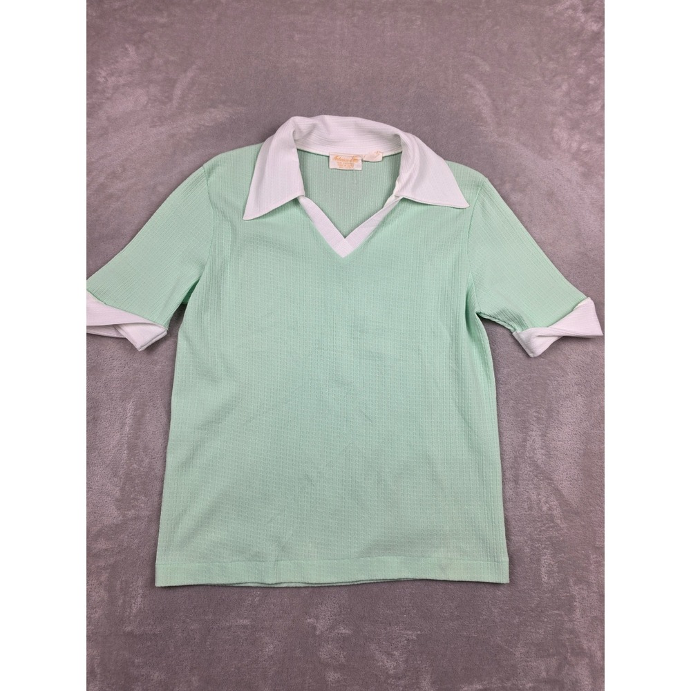 Vintage Anderson-Little Polo Shirt Womens S Green Textured V-Neck *Read